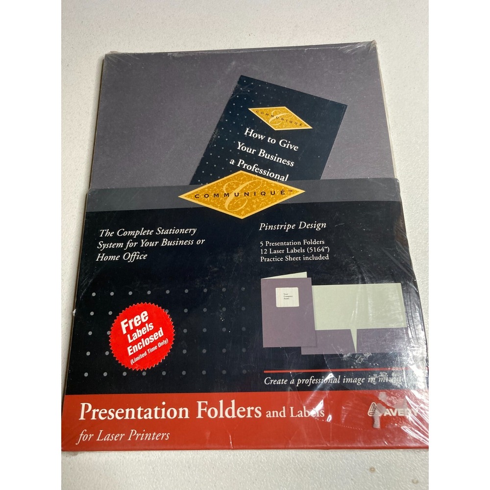 Avery 26485 ONE Package of 5 Presentation Folders and 12 Labels NEW OLD STOCK